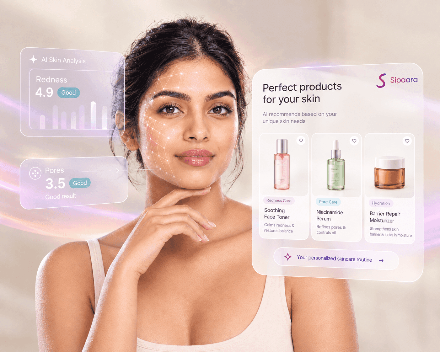 AI skin analysis with personalized Sipaara product recommendations